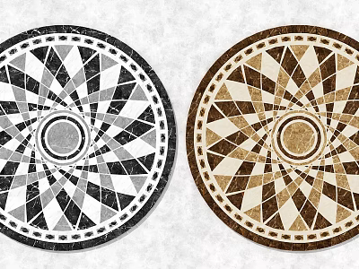 Intricate Circular Floor Mosaic Design With Black White And Brown Beige Geometric Patterns 3d model