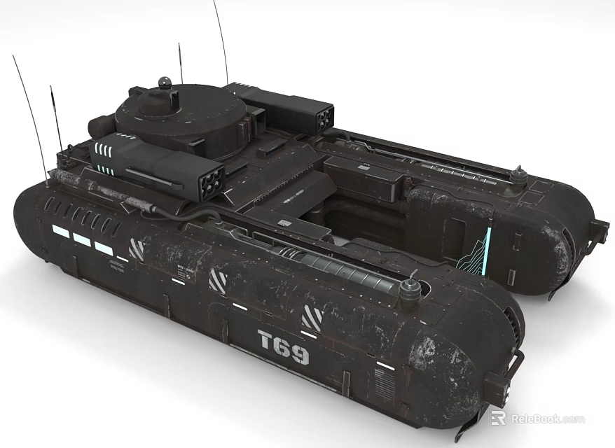 T69 Futuristic Military Tank With Worn Exterior And Sci Fi Design 3d model 