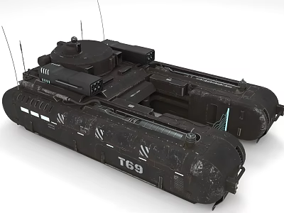 T69 Futuristic Military Tank With Worn Exterior And Sci Fi Design 3d model