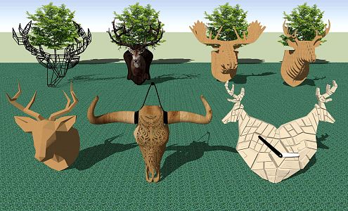 Modern Animal Wall Decoration Wall Decoration Iron Deer Cattle Sheep Moose Head Craft Decoration Pendant 3d model