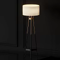 Modern Floor Lamp With Linen Shade And Tripod Metal Stand In Gold Black Design