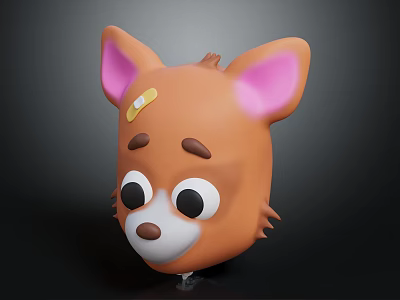 Decorative Furniture Accessory Featuring Cartoon Brown Fox Head With Pink Ears And Band Aid 3d model