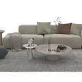 Modern Upholstered Sofa and Coffee Table Set With Beige Throw Pillows Side Table and Rug 3d model