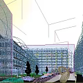 Modern Industrial Park With Contemporary Buildings Greenery Cars And Art Sculpture