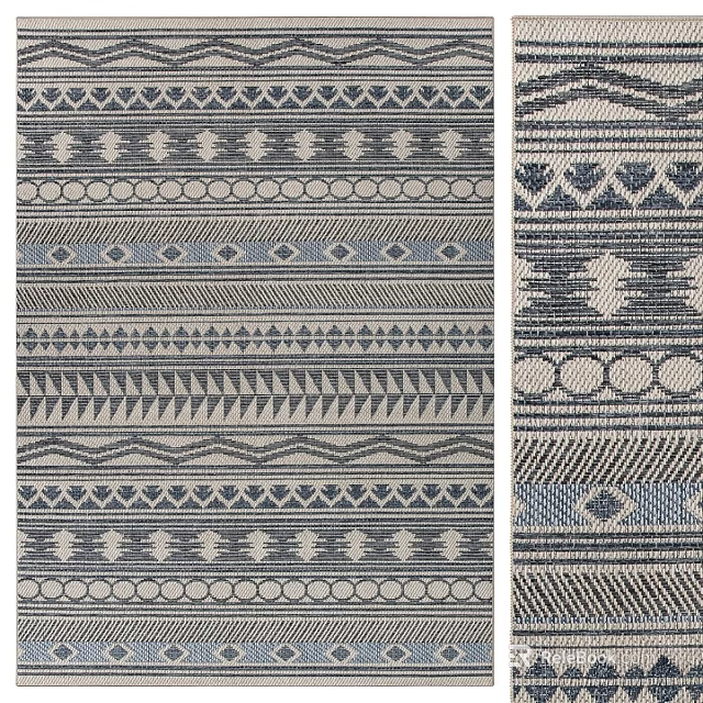 Geometric Pattern Square Rug With Blue Gray And Cream Design For Home Decor 3d model 