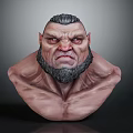 3D Creature Character Muscular Bust With Angry Expression Short Hair And Beard 3d model
