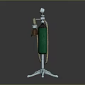 Green Gas Cylinder Setup With Metal Stand Pressure Gauges Hose And Mask