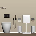 Poliform Modern Bathroom White Toilet With Wall Mounted Tank And Black Control Panel Accessories