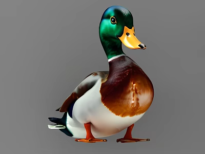 Aquatic Animal Mallard Duck Standing With Green Head Yellow Beak And Brown White Plumage 3d model
