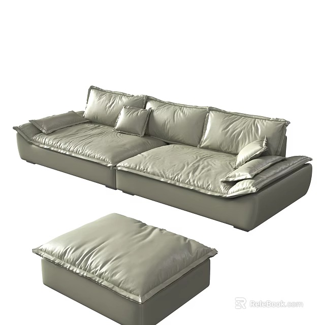 Modern Leather Sectional Sofa Set With Ottoman And Decorative Pillows 3d model