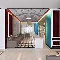 Luxury KTV Interior Design With Reception Counter Sofas And Geometric Ceiling 3d model
