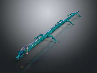 Teal Dragon Sculpture With Elongated Body Gold Accents And Detailed Head On Dark Background 3d model