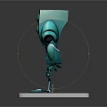 3D Light Blue Robot Model With Cubic Head Round Eyes And White Base