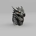 Mythical Dragon Head Sculpture With Detailed Scales And Sharp Horns