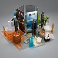 Light Sports Exhibition Display With Mannequins Golf Bag And Green Plants