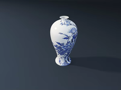 Traditional Blue And White Ceramic Vase With Floral Patterns Elegant Design For Home Decor 3d model