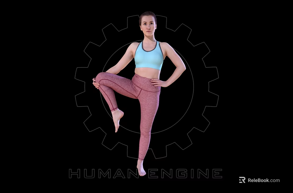 Woman In Blue Sports Bra And Pink Leggings Standing In Single Leg Fitness Pose 3d model 