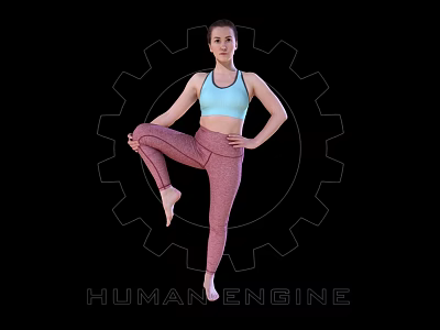 Woman In Blue Sports Bra And Pink Leggings Standing In Single Leg Fitness Pose 3d model