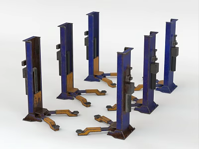 Industrial Equipment Metal Jack Stands With Blue Brown Support Structures 3d model