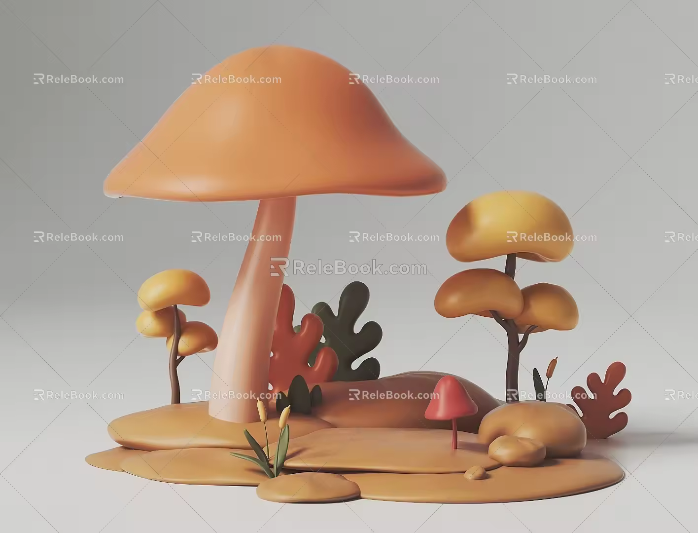 Autumn Mushroom Tree Scene 3d model
