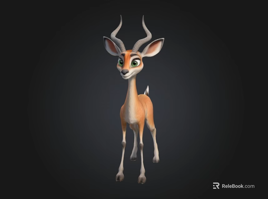 Cute Cartoon Antelope Character With Big Eyes And Curved Horns On Black Background 3d model 