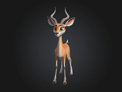 Cute Cartoon Antelope Character With Big Eyes And Curved Horns On Black Background 3d model