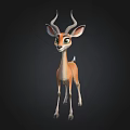Cute Cartoon Antelope Character With Big Eyes And Curved Horns On Black Background