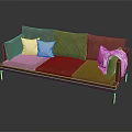 Modern Brown Leather Three-Seater Sofa with White Cushions and Blanket on Metal Legs