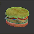 Delicious Hamburger With Golden Bun Fresh Lettuce Tomato Cheese And Juicy Patty