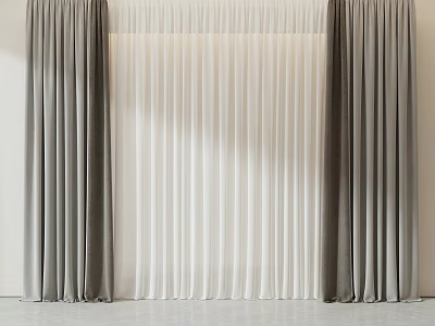 Gray And White Layered Velvet Curtains With Soft Light Effect In Modern Interior 3d model
