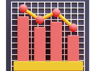 Decorative Ornament Set with Red Columns Yellow Curved Lines Grid Background and Yellow Base 3d model