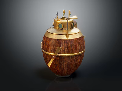 Vintage Wooden Submarine With Brass Accents Observation Windows And Top Structures Classic Watercraft Design 3d model