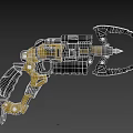 Futuristic Mechanical Weapon With Yellow Black Design And Claw Like Front Barrel Components