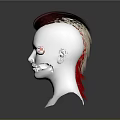 Game and Movie Character 3D Head Model with Red and Black Stylish Hairstyle