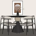 Modern Minimalist Dining Table Set With Round Tabletop Upholstered Chairs Vase And Wall Art