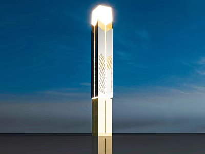 Modern Illuminated Light Pole With Blue Sky Background And Ground Reflection 3d model