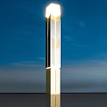 Modern Illuminated Light Pole With Blue Sky Background And Ground Reflection