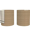 Round Woven Storage Baskets With Gray Striped Towel On Natural Design