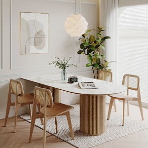 Modern Dining Table and Chair Combination Cream Dining Table and Chair Combination 3d model