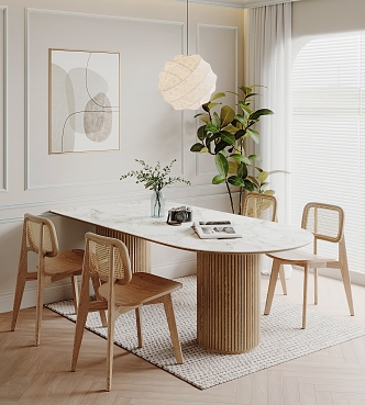 Modern Dining Table and Chair Combination Cream Dining Table and Chair Combination 3d model