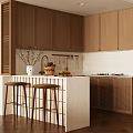 Modern Restaurant Interior Design With Wooden Cabinets Island Counter And Bar Stools