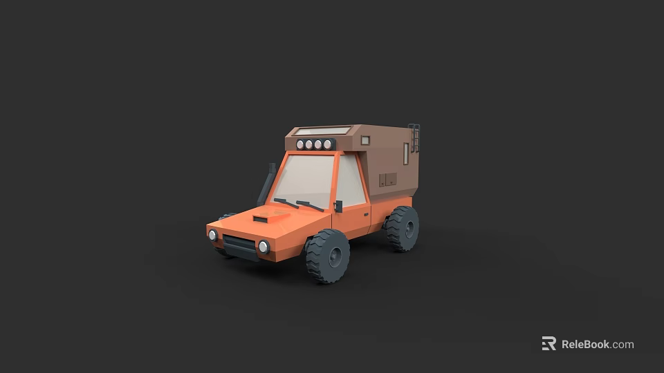 Orange Off Road Car With Roof Lights And Rear Storage Compartment Design 3d model 