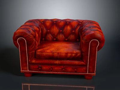 Classic Red Leather Tufted Armchair With Rolled Arms And Nailhead Trim Design 3d model