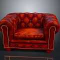 Classic Red Leather Tufted Armchair With Rolled Arms And Nailhead Trim Design