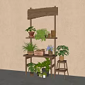 Stylish Wooden Plant Stand With Multiple Layers Green Plants Terracotta Pots Wooden Crate And Stool