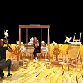 Golden Wheat Field Photo Check-in Spot With Wooden Plank Path Scarecrows And Windmill
