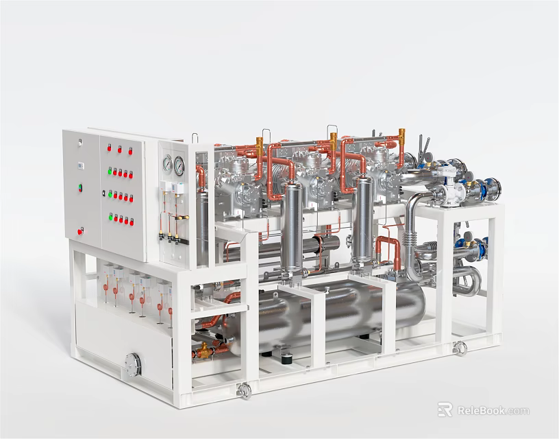 Industrial Equipment System With Pipeline Valves Control Panel Tanks And Metal Components 3d model 
