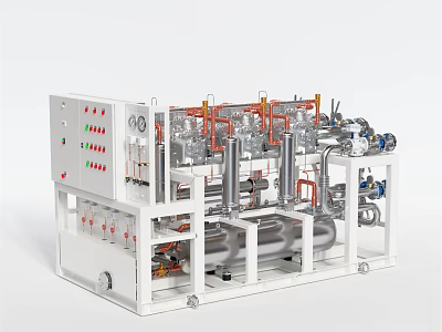 Industrial Equipment System With Pipeline Valves Control Panel Tanks And Metal Components 3d model