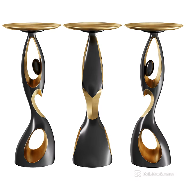 Modern Black And Gold Side Tables With Sculptural Curved Hollow Design 3d model 