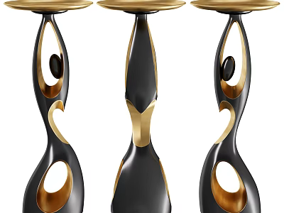 Modern Black And Gold Side Tables With Sculptural Curved Hollow Design 3d model